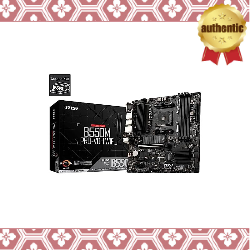 MSI Motherboard B550M PRO-VDH WIFI, compatible with Ryzen 5000 series (AM4), mATX, M.2 heatsink, Wi-