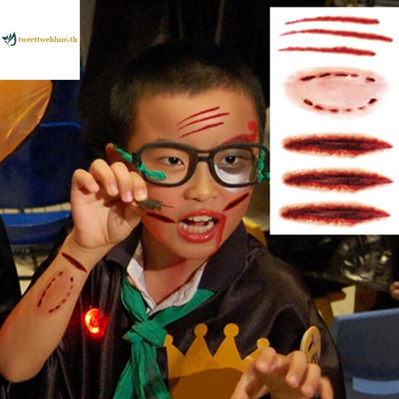 Tweettwehno 2 ชิ้นกันน้ําชั่วคราว Tattoo Stier Wound การบาดเจ็บรอยแผลเป็นเลือดฮาโลวีน TH