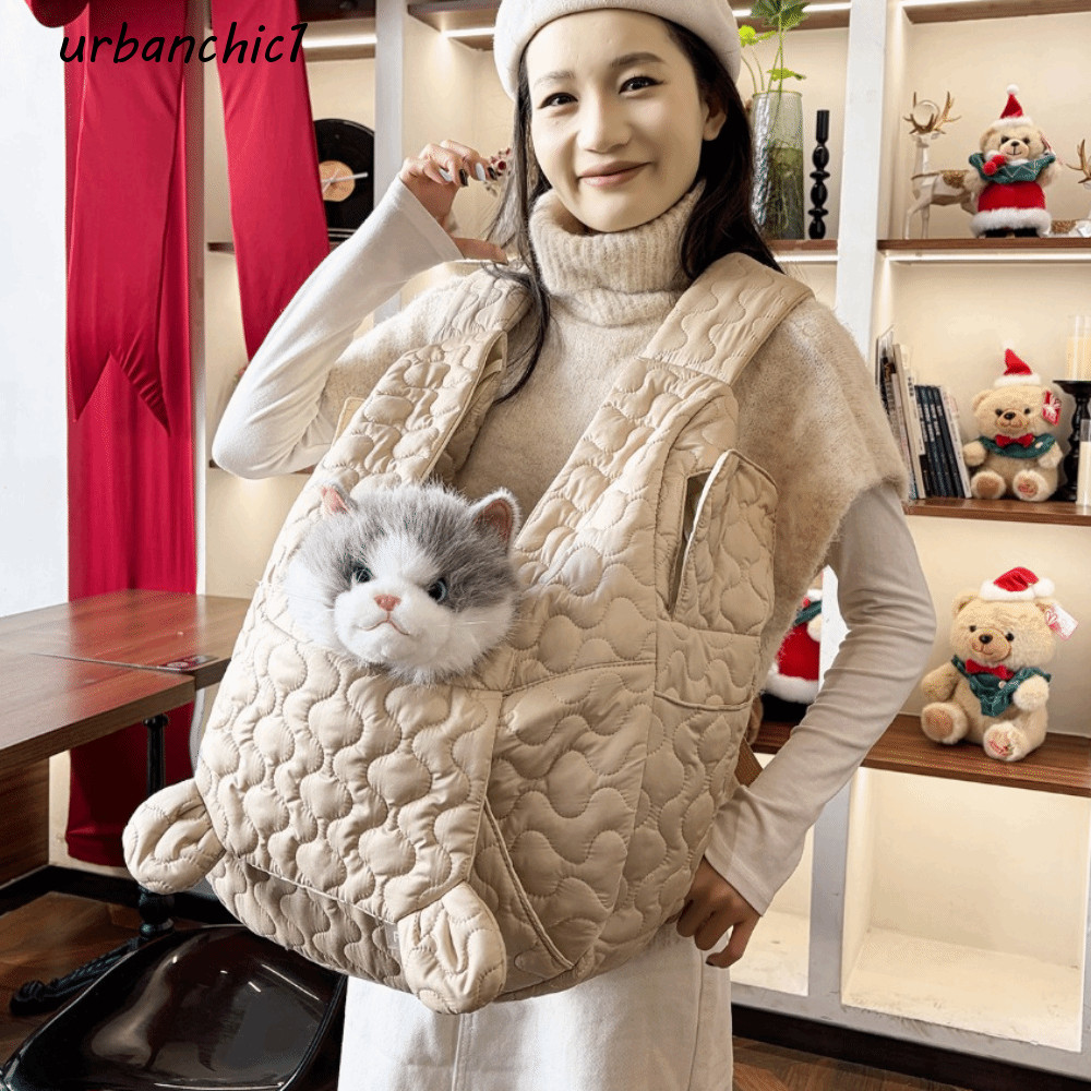 URBANCHIC กระเป๋าคาดหน้าอกสัตว์เลี้ยง,ความจุขนาดใหญ่สายรัดข้ามสัตว์เลี้ยงสุนัขกระเป๋าเป้สะพายหลัง,แบบพกพาแฮนด์ฟรีไนลอน Ergonomic Cat Carrying Bag Street