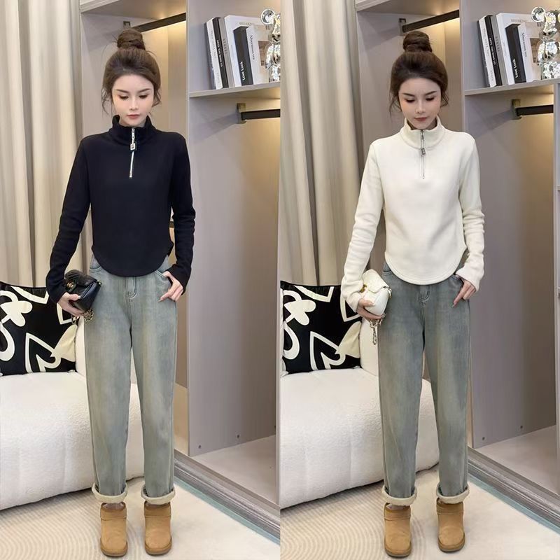2026แฟชั่น2026อารมณ์ซิปครึ่งคอปกสูงหนาBottomingเสื้อผู้หญิงฤดูใบไม้ผลิฤดูใบไม้ร่วงSlim-fit All-match