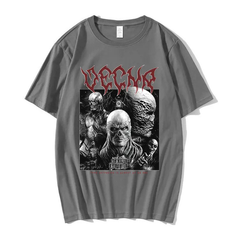 เสื้อยืดลาย KEMEJA Vecna ​​Eddie Munson Demogorgon สําหรับผู้ชายผู้หญิงลําลองผ้าฝ้ายเสื้อยืดแฟชั่นแข