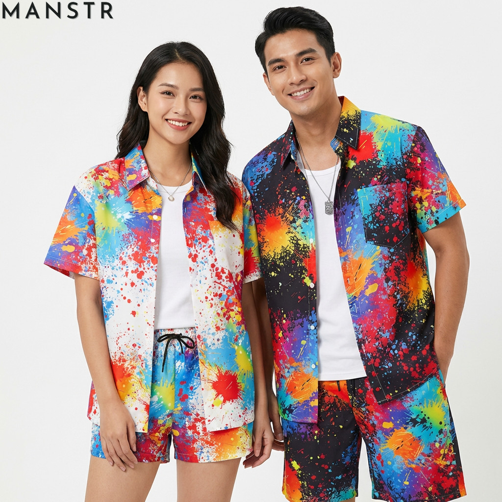 MANSTR ชุดเสื้อฮาวายและกางเกงขาสั้น Unisex Quick-Dry ขนาดใหญ่ สบายๆ เหมาะสำหรับชายหาดและสวมใส่ง่าย
