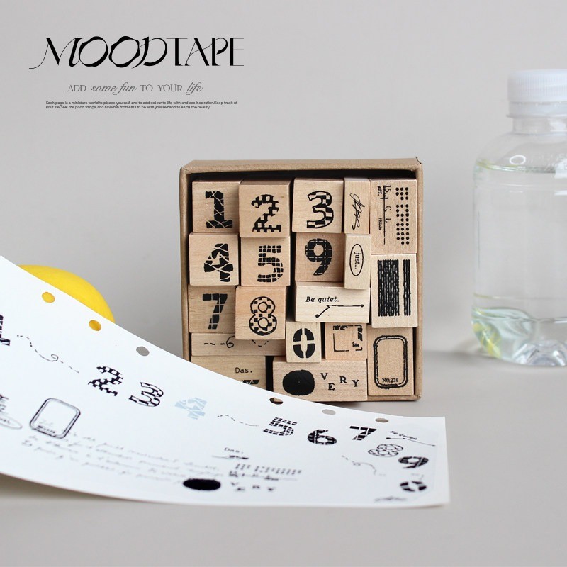 [คอลเลกชันจํานวนจํากัด] moodtape.Summer Pool Original Handbook Square Box Wooden Seal Loose-leaf Paper Rubber Stamp Text Set