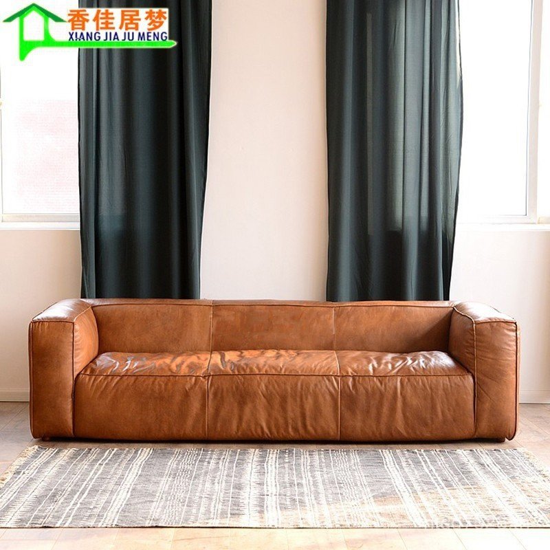 Simple Luxury Small Apartment Nordic Square Tofu Block Down โซฟาหนัง Extreme สามคน gxy019a#客厅式轻 BN2S