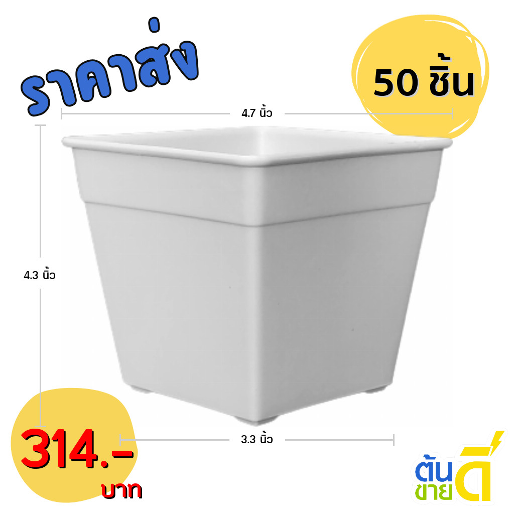 กระถาง กระถางสี่เหลี่ยม ขนาด 4 4.6 5 นิ้ว สีดำ สีขาว สีอิฐ 10 20 50 100 ใบ