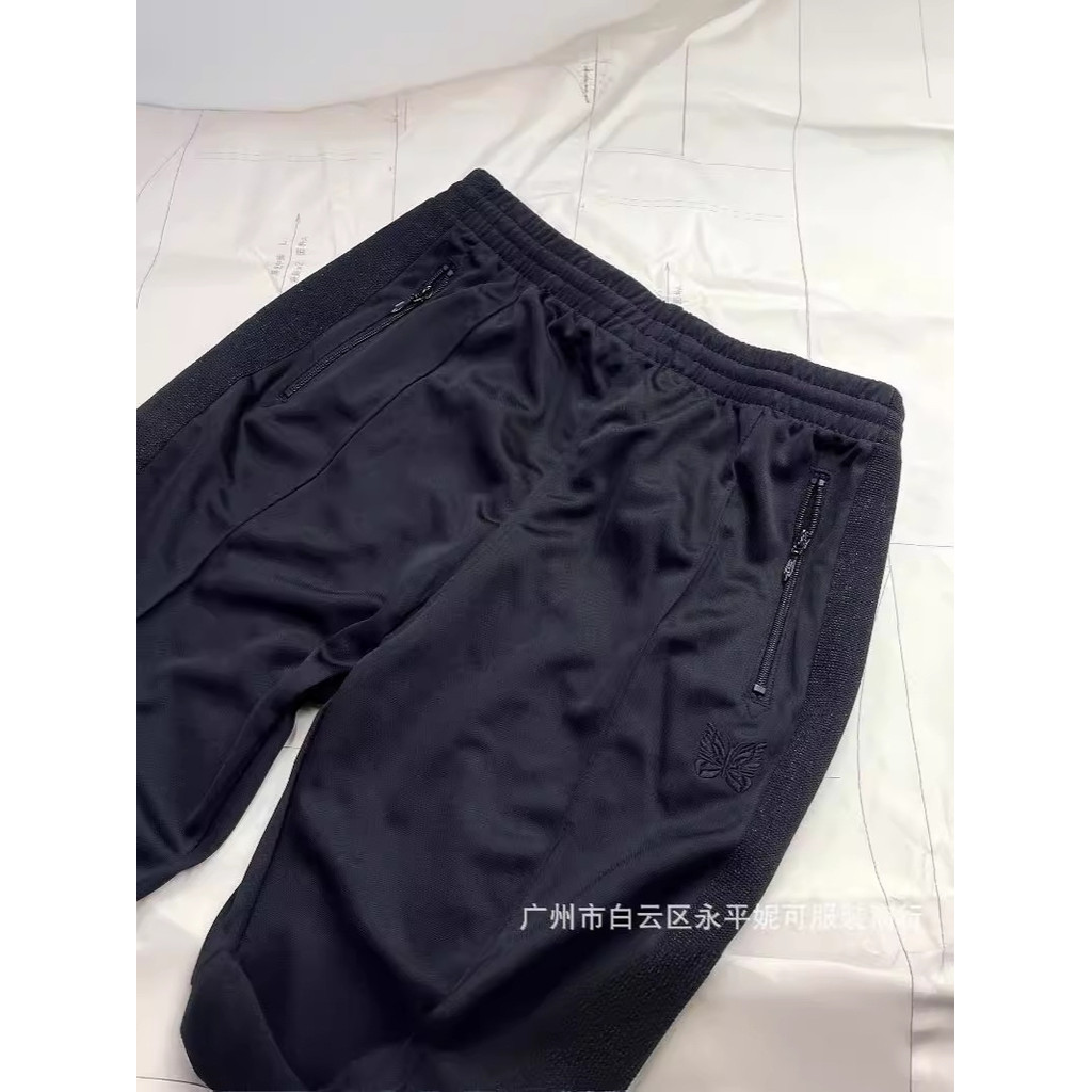 USPI NEEDLES TRACK Black Soul กระพริบขอบกางเกงหลวมกีฬาผ้าเสื้อสูทกางเกงตรงผู้ชาย