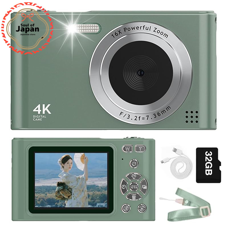 Compact Digital Camera 48MP 1080P 16x Zoom 32GB Card for Students Beginners【Direct from Japan】