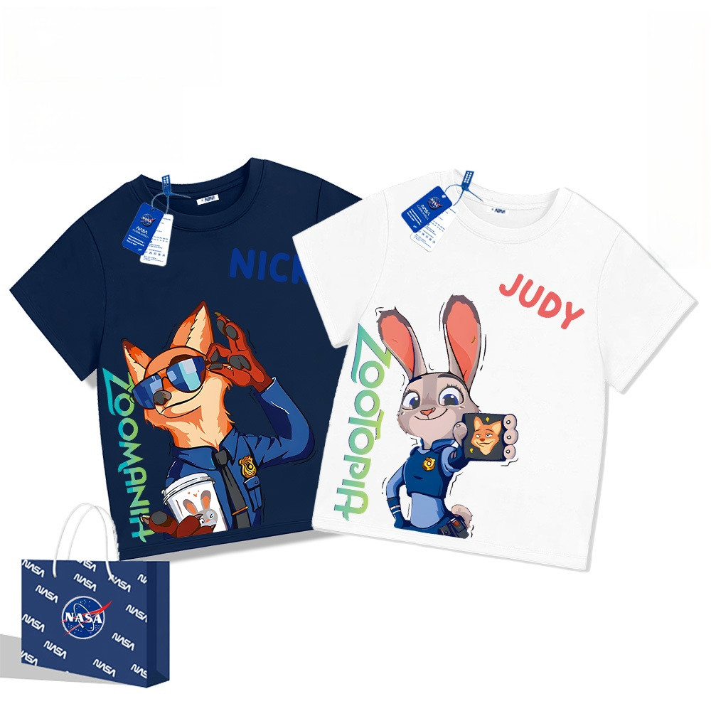 เสื้อยืดเด็กจูดี้ นิค ลายการ์ตูน นุ่มสบาย ระบายอากาศดี