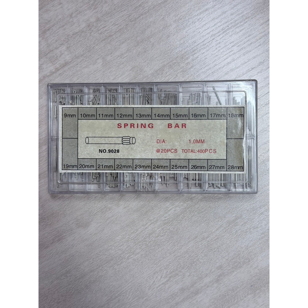 9028 ชุดสปริงบาร์ ขนาด 9mm - 28mm หนา 1 mm สำหรับช่างซ่อมนาฬิกา 400 ชิ้น  คุณภาพดี สแตนเลส