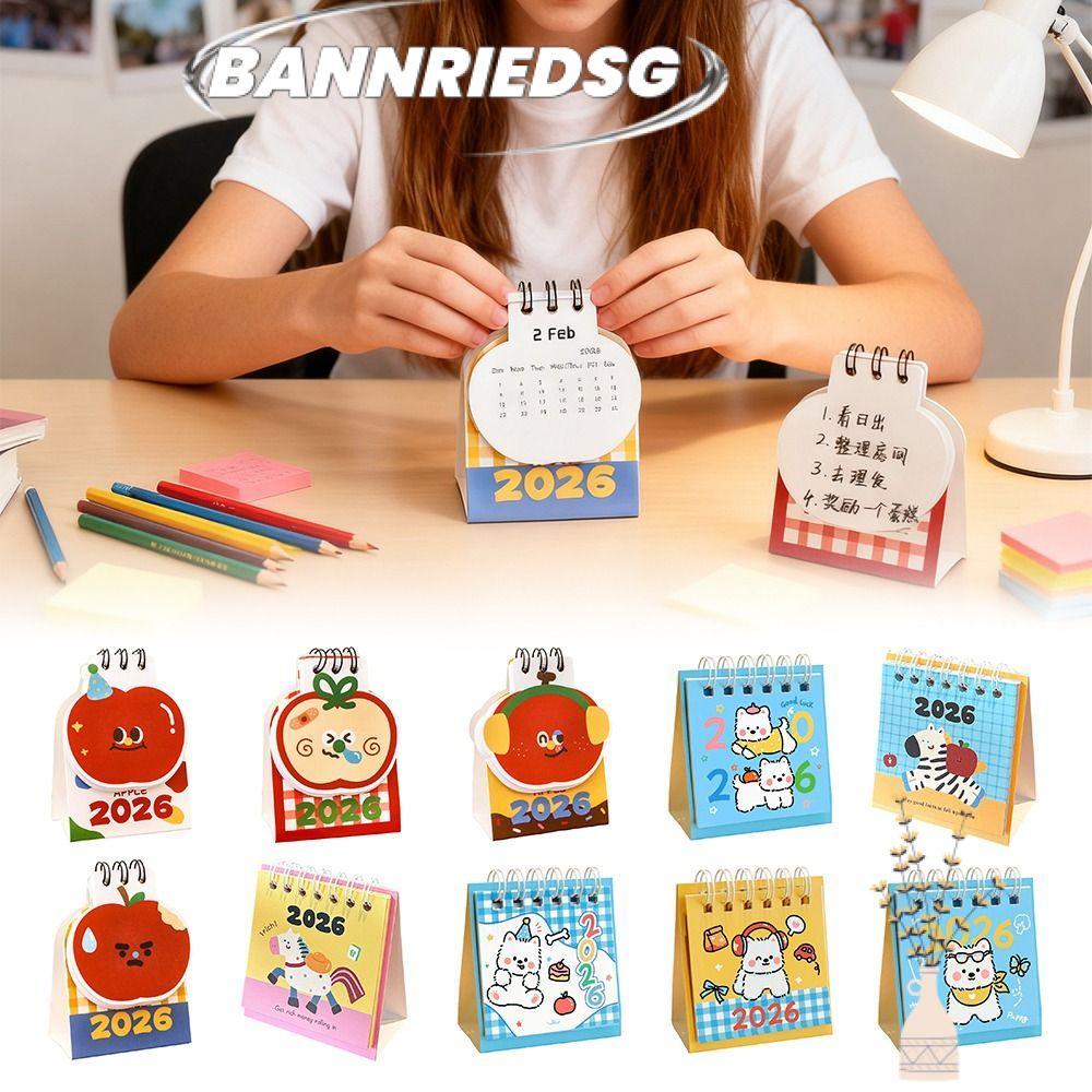 BANNRIEDSG989YR 2026 ปฏิทินตั้งโต๊ะ, Coil Binding Cartoon Desktop Calendar, Cute Portable Fruit Shape Mini Schedule Planner Desktop Decorative