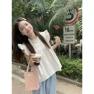 เสื้อเชิ้ตลายสก๊อตสีน้ำเงิน เสื้อแขนกุดผู้หญิง OOTD