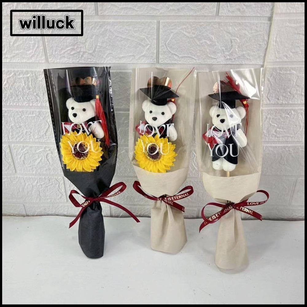 WILLUCK ช่อดอกไม้สัตว์, ช่อแม่หมีตกแต่ง ช่อหมี, ดอกทานตะวัน 36 ซม. ของเล่นตุ๊กตาหมี ของขวัญรับปริญญา