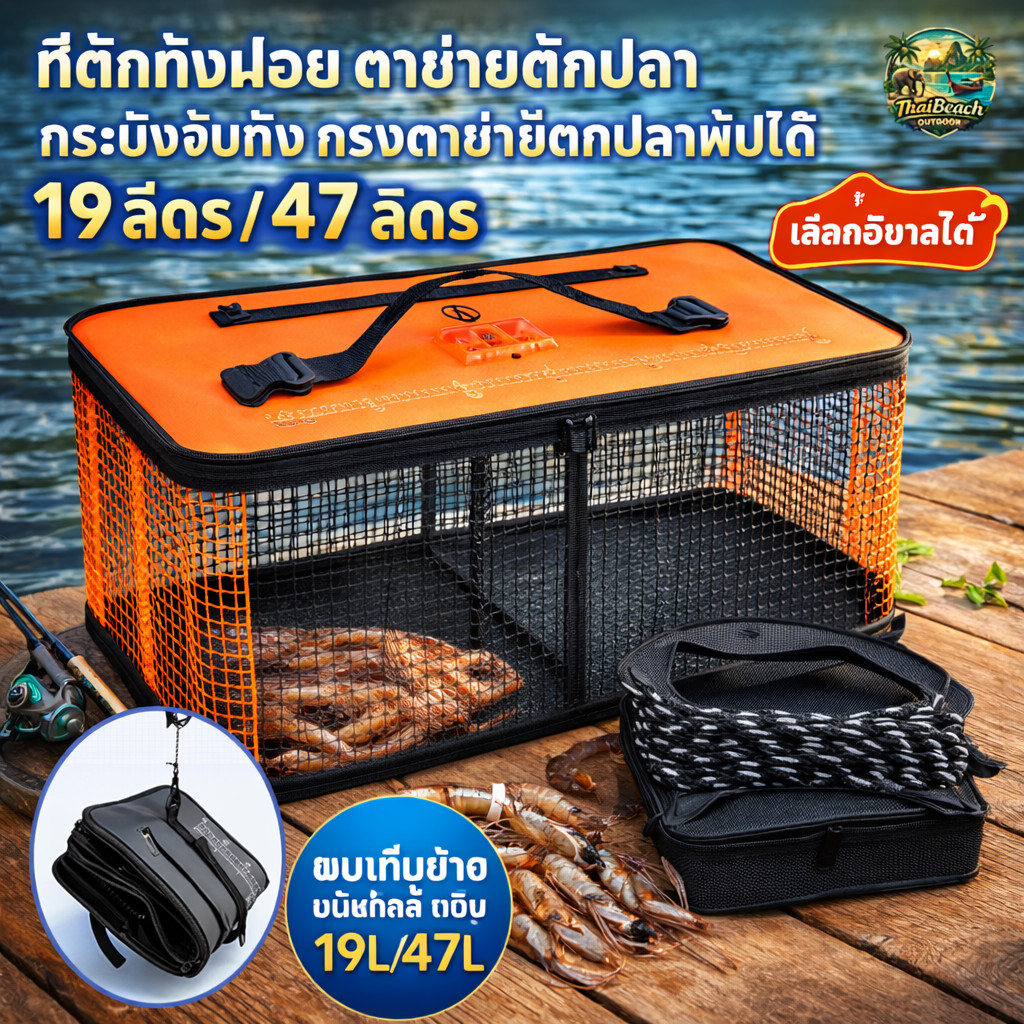 ที่ดักกุ้งฝอย ตาข่ายดักปลา กระชังจับกุ้ง กรงตาข่ายตกปลาพับได้ ถังตกปลาพับได้แบบพกพา 19 ลิตร / 47 ลิตร