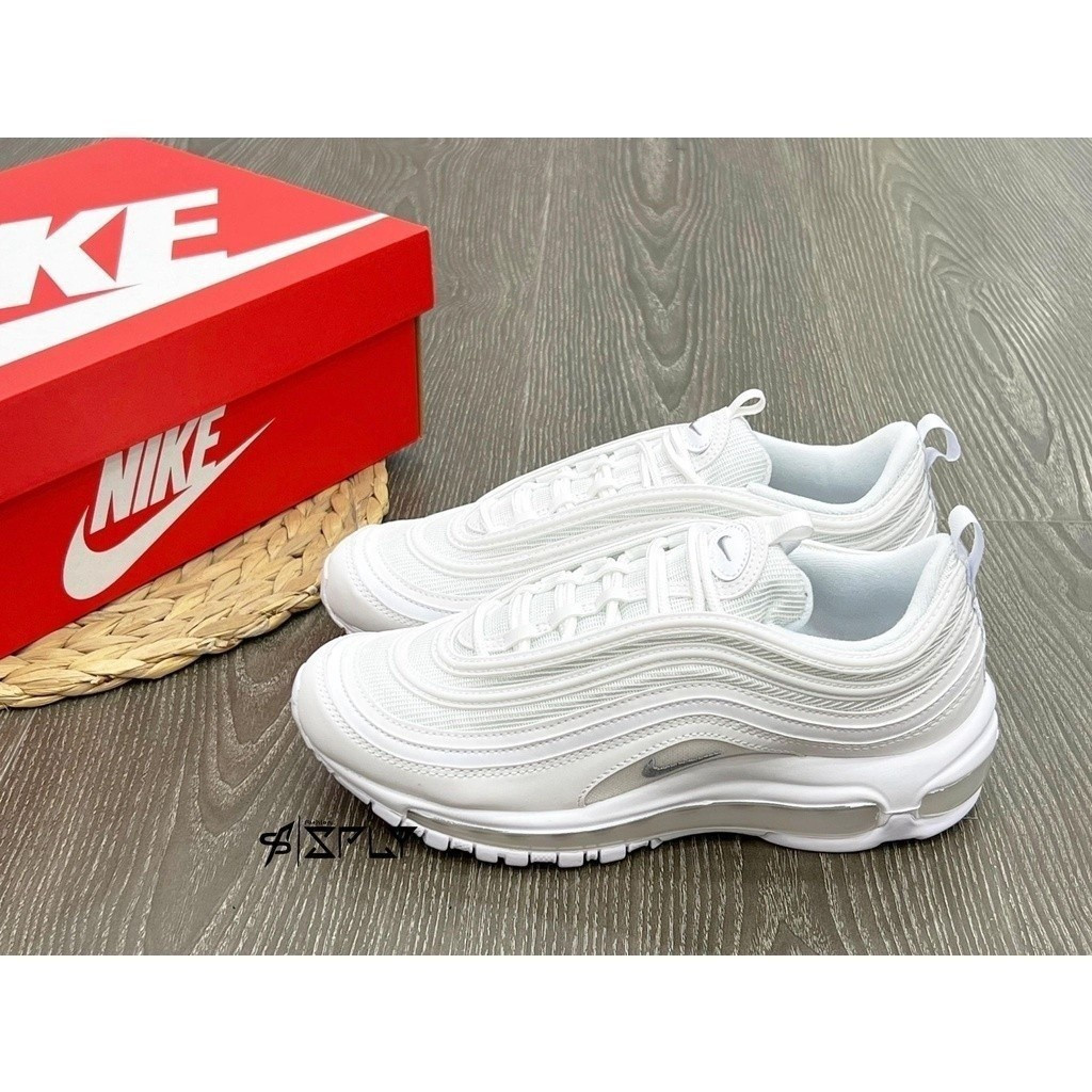 NK Air Max 97 รองเท้าเทรนนิ่งกีฬาลําลองสําหรับผู้หญิงสีขาวบริสุทธิ์ max97 ก้นหนา