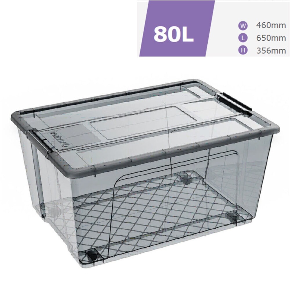 GlobalHouse INABOX กล่องเก็บของอเนกประสงค์ 80L มีล้อ รุ่น Eday-N80674BK ขนาด 46x65x35.6 cm. สีใส