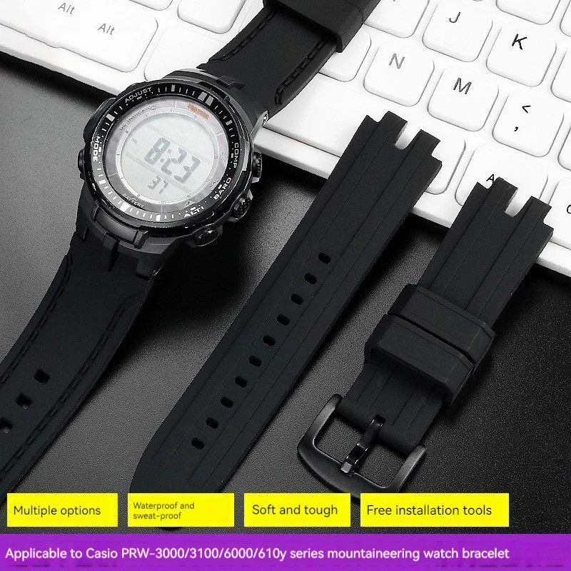 ดัดแปลงสายรัดซิลิโคนสําหรับ Casio PRW-3000 PRW3000/3100/6000/6100Y PROTREK series กันน้ํากลางแจ้งกีฬ