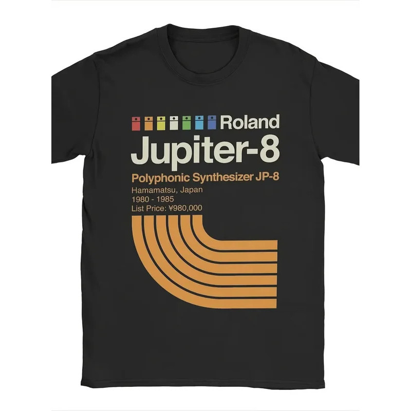 เสื้อยืด Synthesizer Roland Jupiter-8 Lelaki Vintage 80-an Reka Bentu Teknologi Muzk Retro Ikonik Sy