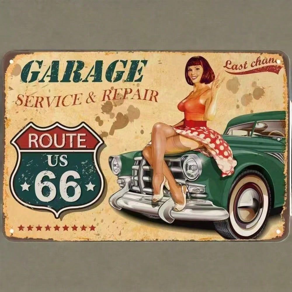 CIFbuy ป้ายดีบุกวินเทจ Retro Garage Decor เส้นทาง 66 Wall Art Cafe Bar Man Cave ของขวัญ