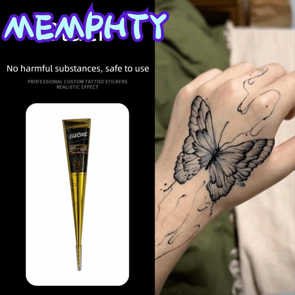 MEMPHTY Henna Paste Cone, ชั่วคราวสีดําสีน้ําตาล Henna Tattoo Cream, Mehndi กึ่งถาวรใช้งานง่าย Mehnd