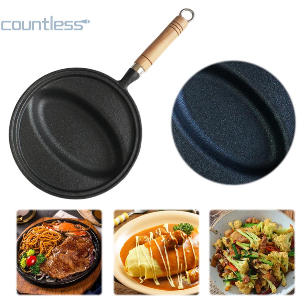 กระทะเหล็กหล่อด้ามไม้ Omurice ทําอาหารหม้อ Anti-Scald ไข่เจียวไข่หม้อสําหรับโฮมเมด Omurice ทําอาหาร