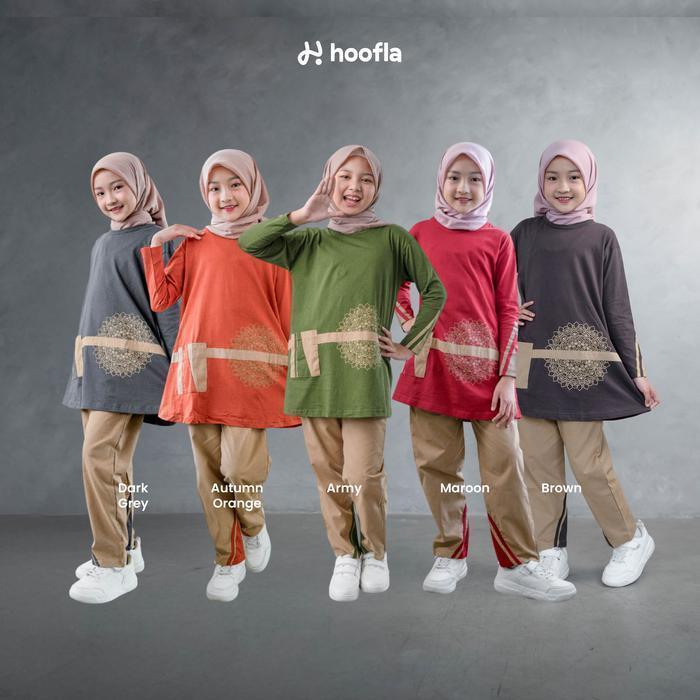 HOOFLA SET - ชุดเด็กผู้หญิงมุสลิม Simple Ethnic Layla ชุดเสื้อผ้าและกางเกงมุสลิม