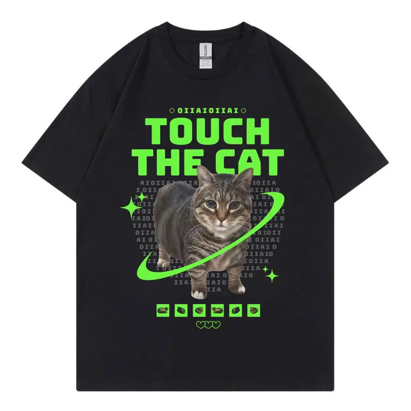 น่ารัก Oia Cat Meme กราฟิกเสื้อยืดผู้ชายแฟชั่น Y2k ลําลองแขนสั้นเสื้อยืดผ้าฝ้าย Streetwear เสื้อยืด