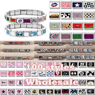 แฟชั่น Star Eye มือแตงโมริมฝีปากหัวใจส่วนบุคคล DIY อิตาเลี่ยน Charm Links Fit 9 มม.สร้อยข้อมือสแตนเลสทําเครื่องประดับ