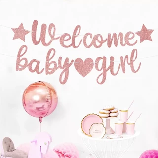 ธงตกแต่ง Welcome Baby ธงต้อนรับเบบี๋ ตัวอักษรตกแต่ง กระดาษแข็ง กลิตเตอร์