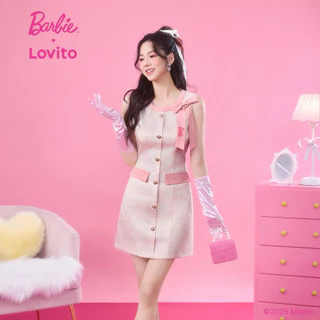Barbie™ X Lovito เดรสลำลองสีชมพูสำหรับผู้หญิง ดีไซน์สวยหรู ปักลายหวานๆ สีสันสดใส เหมาะสำหรับฤดูใบไม้ผลิ/ฤดูร้อน เกาหลี อินเทรนด์ LB1AD033