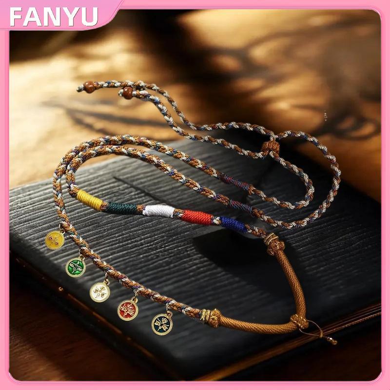 FANYU เชือกห้อยพระฝ้าย Hand-Woven สำหรับลูกปัด Dzi และสร้อยคอ Tibet Zhaqilam