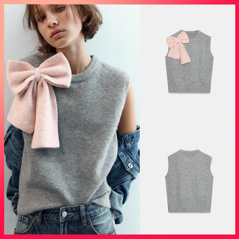 LANMON ZA 25 ฤดูหนาวใหม่ มาถึง! เสื้อกั๊กรอบคอดекOR bow สำหรับผู้หญิง