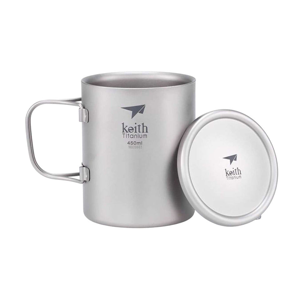 KEITH TITANIUM แก้วมัคติดผนังสองชั้นพร้อมที่จับและฝาปิด 450ml Ti3353