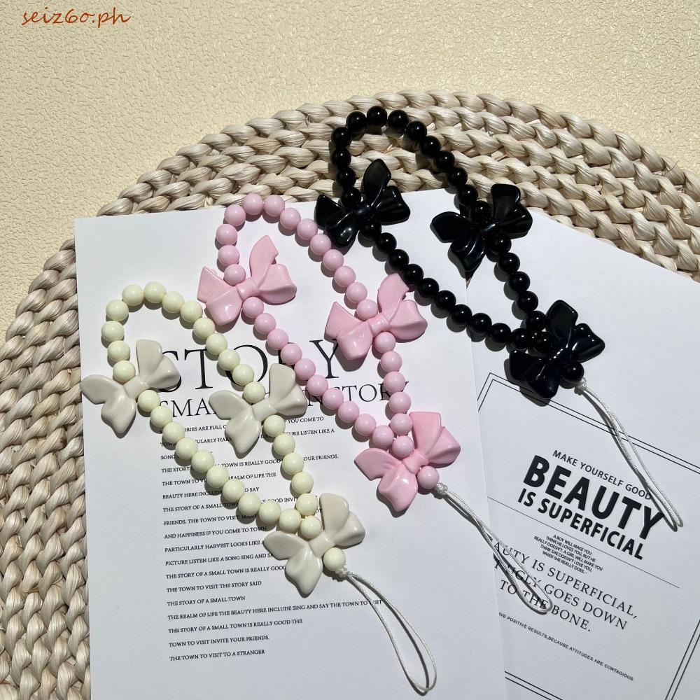 SEIZ6O Bowknot Phone Lanyard, Sweet Y2k Bow Beaded Phone Strap, Portable Bowknot Backpack Charm Hara