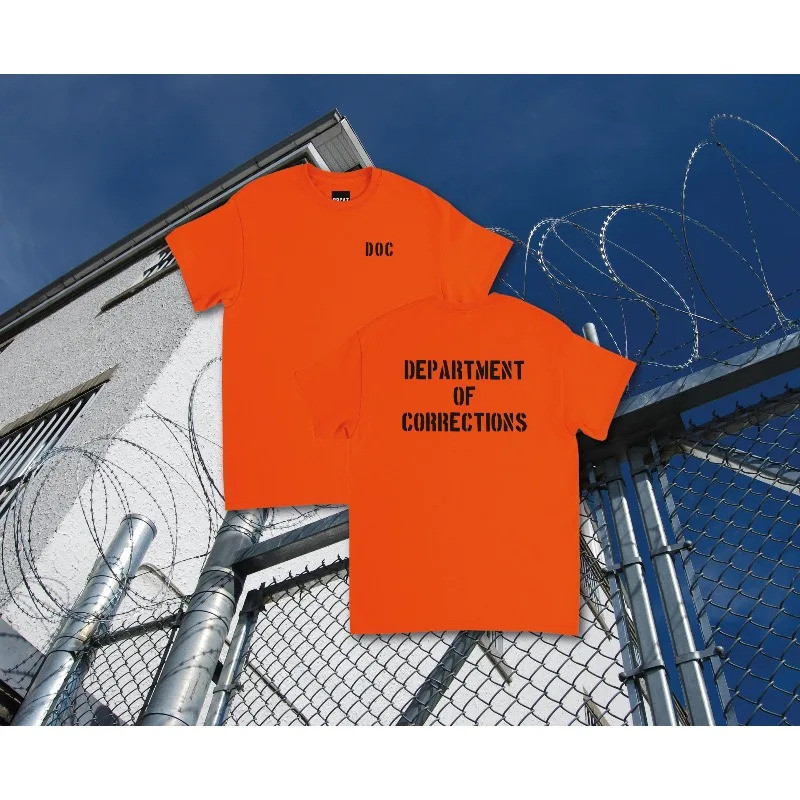 เสื้อยืดผ้าฝ้าย DOC สีส้ม สไตล์อเมริกัน สำหรับนักโทษในเรือนจำ กรมราชทัณฑ์ ชุดนักโทษ คอสเพลย์ Prison 