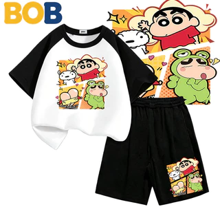【จัดส่งไทย】2ชิ้น ชุดแฟชั่นเด็ก ชินจัง Shinchan ลายการ์ตูน NASA เสื้อยืดแขนสั้น+กางเกงขาสั้น สำหรับเด็กอายุ 1-14ปี#132