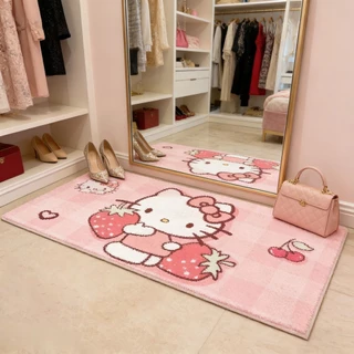 พรมข้างเตียงลายแมวน่ารัก ขนนุ่มฟู หนานุ่ม กันลื่น ทนทาน สบายเท้า Hello Kitty