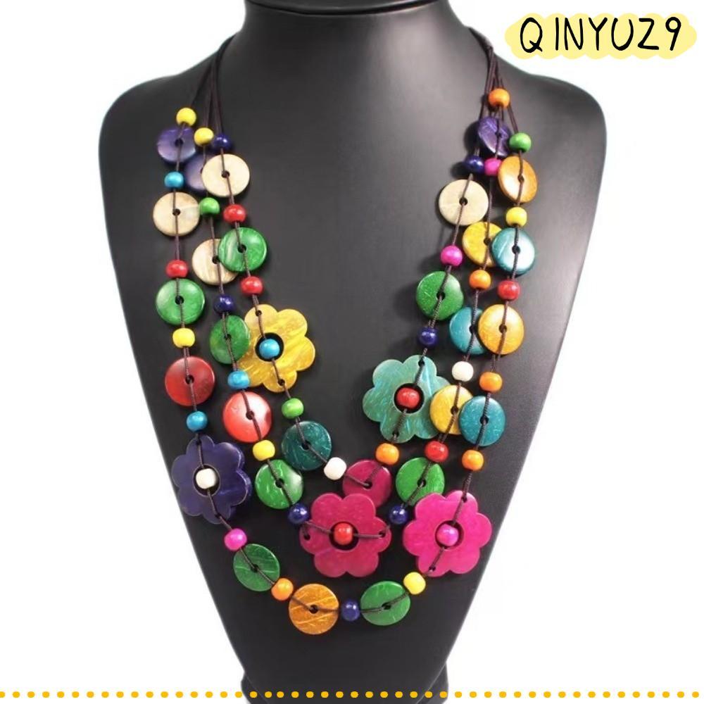 QINYUZ9QX Statement Choker,ยาวจี้Maxiสร้อยคอ,ชาติพันธุ์Bohemian Multi Layer Handmadeดอกไม้สร้อยคอคอ