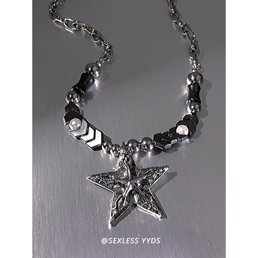 สร้อยลูกปัด ข้ามดวงดาว! Yyds หนักดาวห้าแฉกสร้อยคอลูกปัดผู้หญิงการออกแบบเฉพาะกลุ่มสไตล์พังก์ฮิปฮอปชาย