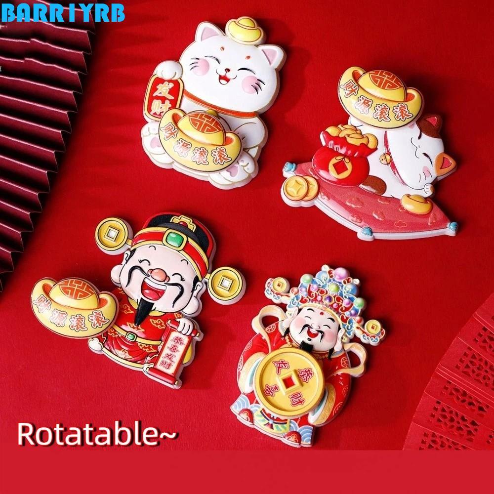 BARR1YRB แม่เหล็กติดตู้เย็น 3D, Maneki Neko God of Wealth ปีใหม่สติกเกอร์แม่เหล็ก, การ์ตูนตลกแบบดั้ง