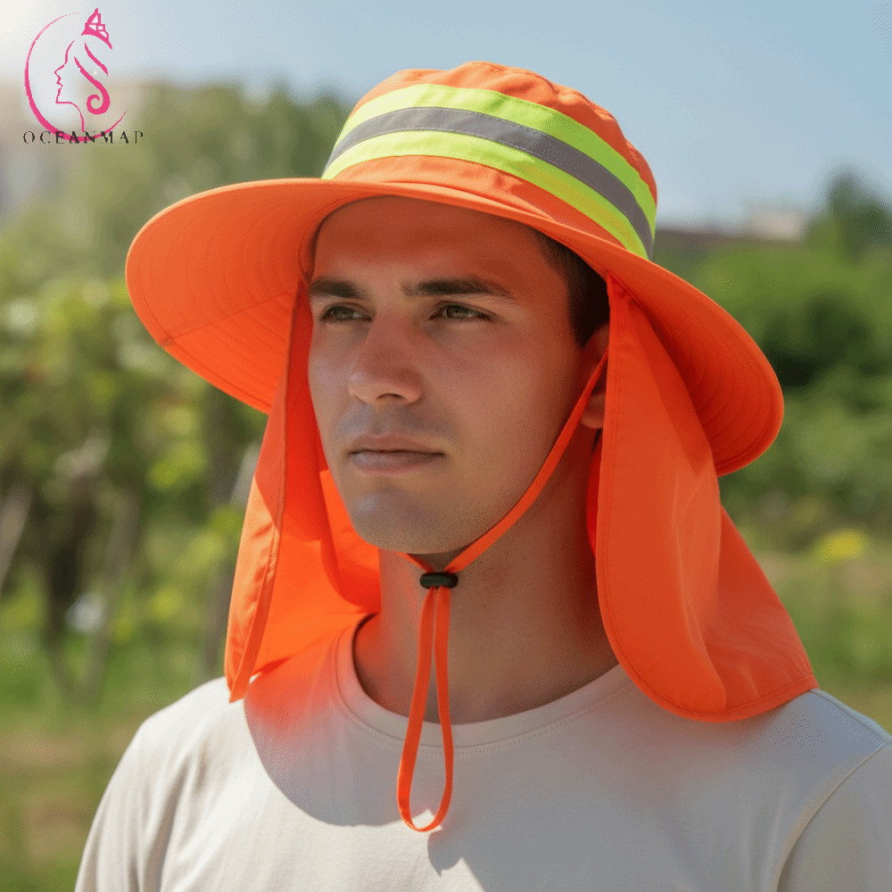 หมวกบักเก็ตปรับได้ ป้องกันรังสีUV สะท้อนความร้อน พร้อมปีกกว้างและไฟเรืองแสงสำหรับกิจกรรมกลางแจ้ง