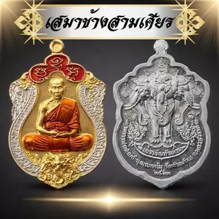 เหรียญพยัคฆ์แสนล้านหลวงพ่อพัฒน์ เหรียญเสมาช้างสามเศียรพร้อมตลับ