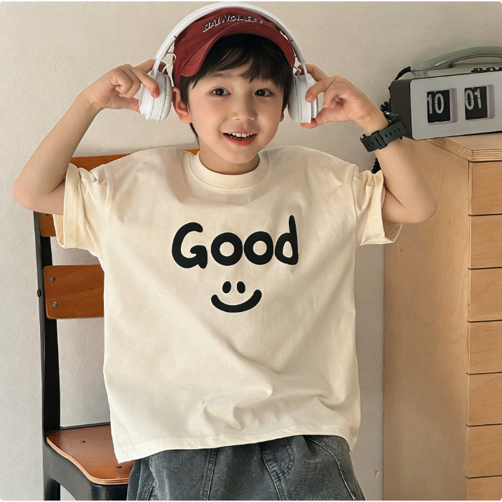 [จัดส่งภายใน 24 ชั่วโมง] เสื้อยืดเด็ก / ลายรอยยิ้มสดใส / ผ้าฝ้าย 100% / เหมาะสำหรับเด็กอายุ 1-12 ปี