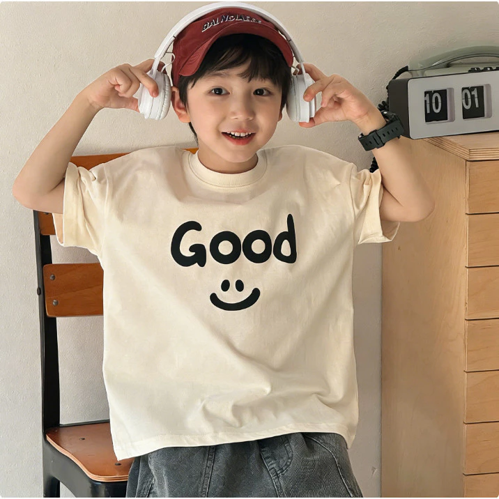 [จัดส่งภายใน 24 ชั่วโมง] เสื้อยืดเด็ก / ลายรอยยิ้มสดใส / ผ้าฝ้าย 100% / เหมาะสำหรับเด็กอายุ 1-12 ปี