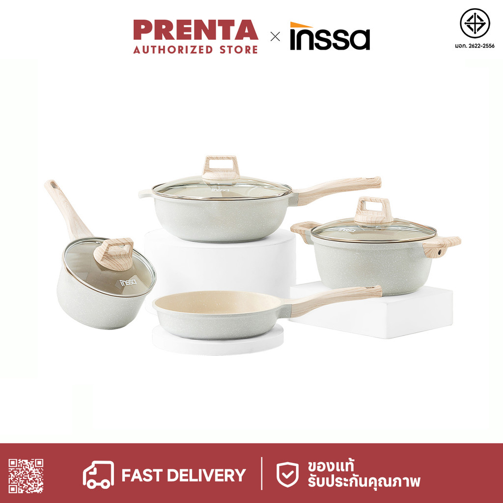 Prenta × Inssa กระทะหินไมฟาน ไม่ติดกระทะ ใช้ในครัวเรือน ผัด , ทอด เตาแม่เหล็กไฟฟ้า เตาแก๊ส  กระทะก้น