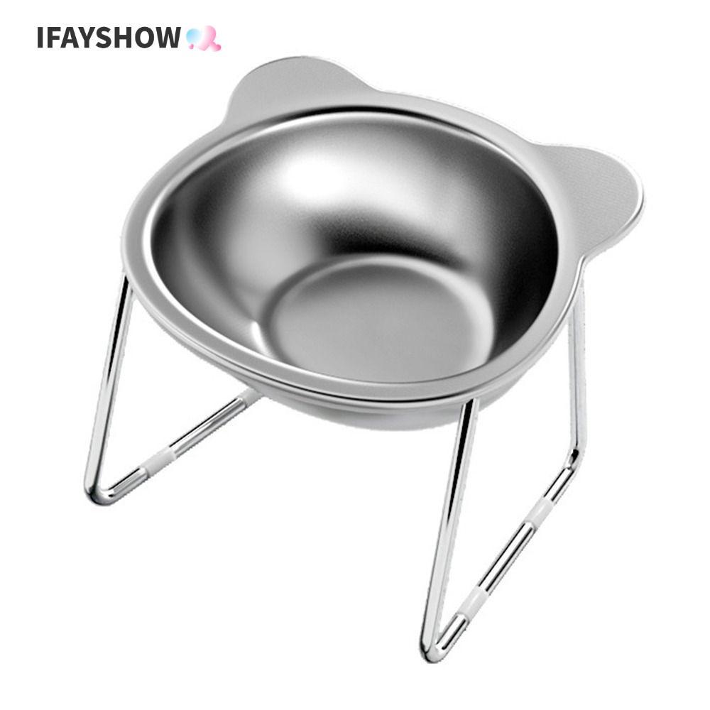 IFAYSHOW ชามอาหารแมว, ชามแมวยกยามคอ, ยกระดับที่มั่นคง 15° ชามสุนัขสแตนเลส 304 กันกระแทกสําหรับลูกสุนัขและแมว