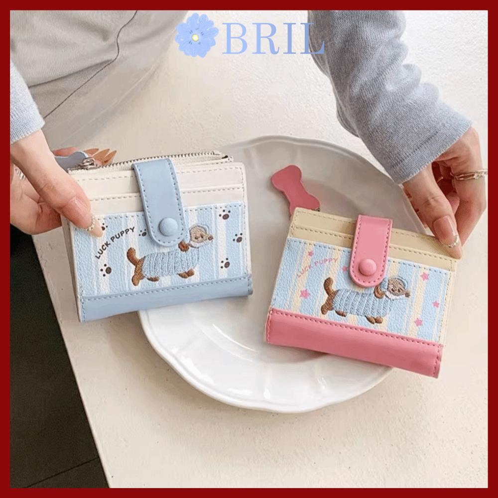 BRIL กระเป๋าใส่เหรียญ,ซิปการ์ตูนสุนัขกระเป๋าสตางค์สั้น,Ins Dopamine สี PU Dachshund พิมพ์กระเป๋าบัตรผู้หญิงสาว