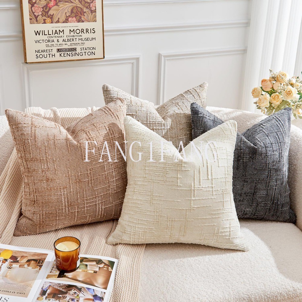 Fang1Fang ฤดูใบไม้ผลิครีมสีขาว Chenilleโยนหมอนครอบคลุม Textured Soft Cozy Slubby โซฟาหมอน Modern Farmhouse Boho หมอนตกแต่งสําหรับเตียงโซฟาห้องนั่งเล่น