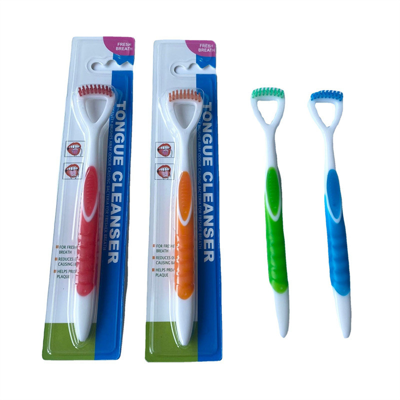 Spot Goods#Tongue cleaner scraper Tongue cleaner with bristles Soft silicone tongue scraper toothbru