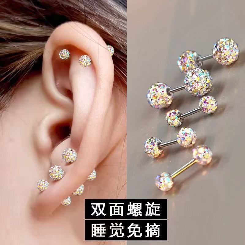 ซูเปอร์แฟลชสีสองด้านเพชรบอลหูกระดูกเล็บสกรูเปิดหัวเข็มขัดนอนฟรีแฟลชเพชรต่างหูขนาดเล็ก