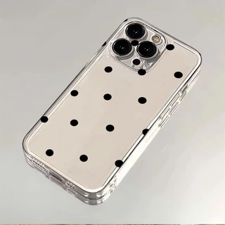 🔥สินค้าพร้อมส่ง! ⚫ เคสจุดดำ “Black Polka Dot” เคส iPhone17 16 15 Pro Max 14 13 12 11 XS 8 7 เคสจุดดำสไตล์คลาสสิก เคสขอบโ